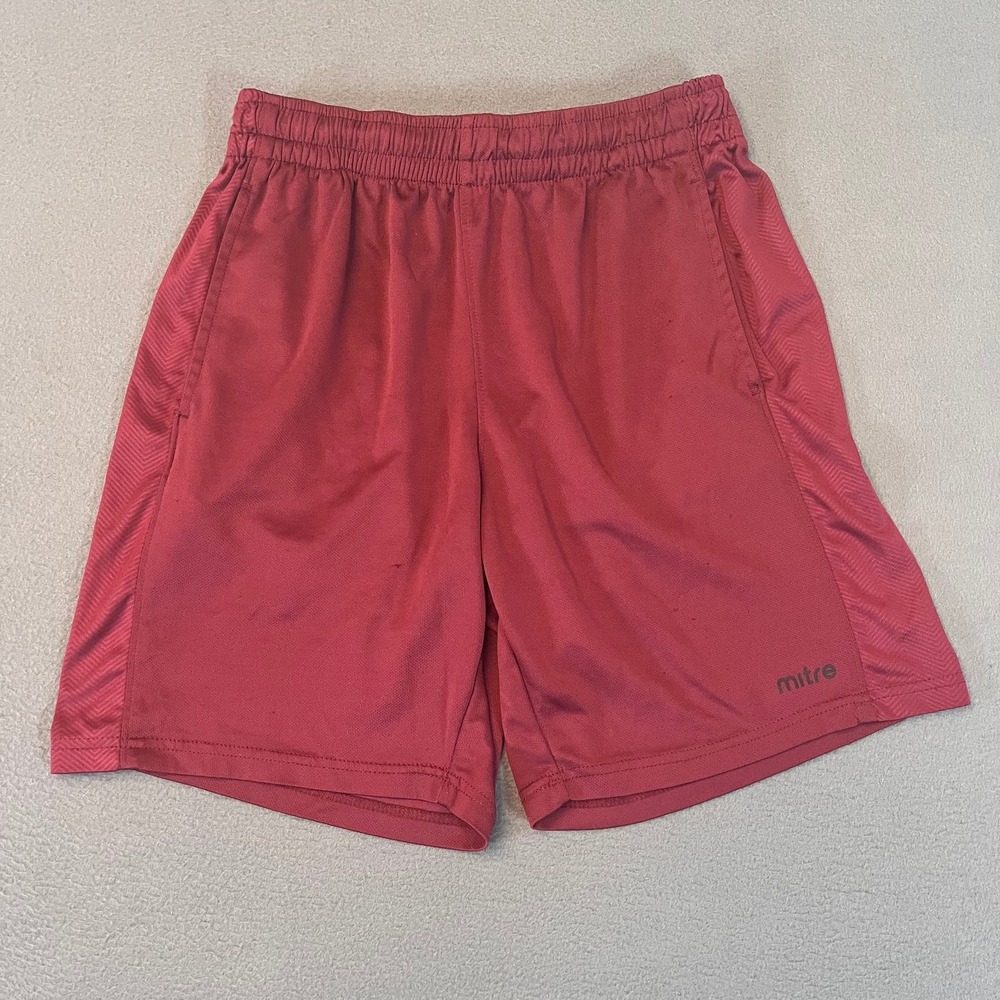 Mitre Shorts Mens Sz Lg Red Black Logo Gym Performance‎ Run Athletic Herringbone